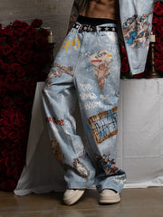 Retro Artistic Graffiti Angelic Prints Baggy Jeans