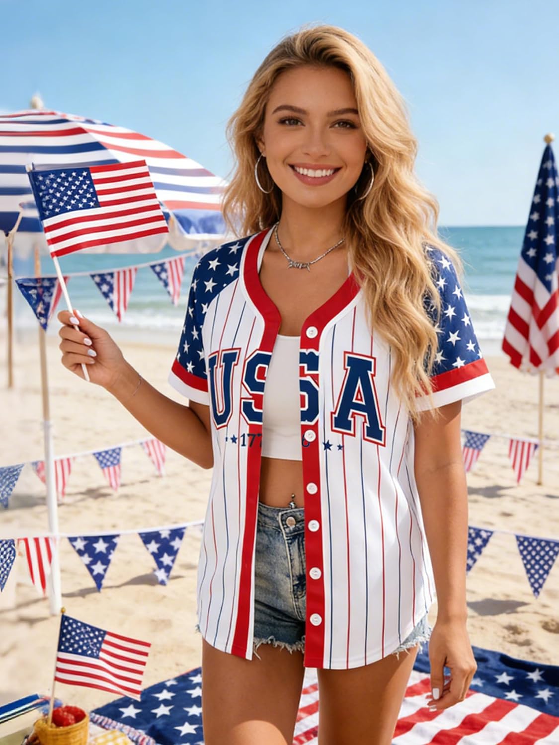 Women’s USA Flag Button-Down Tee