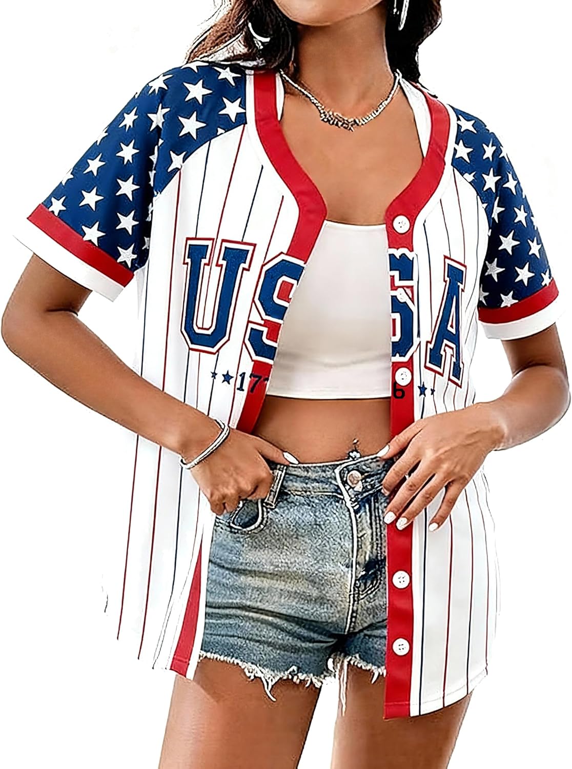 Women’s USA Flag Button-Down Tee