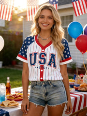 Women’s USA Flag Button-Down Tee