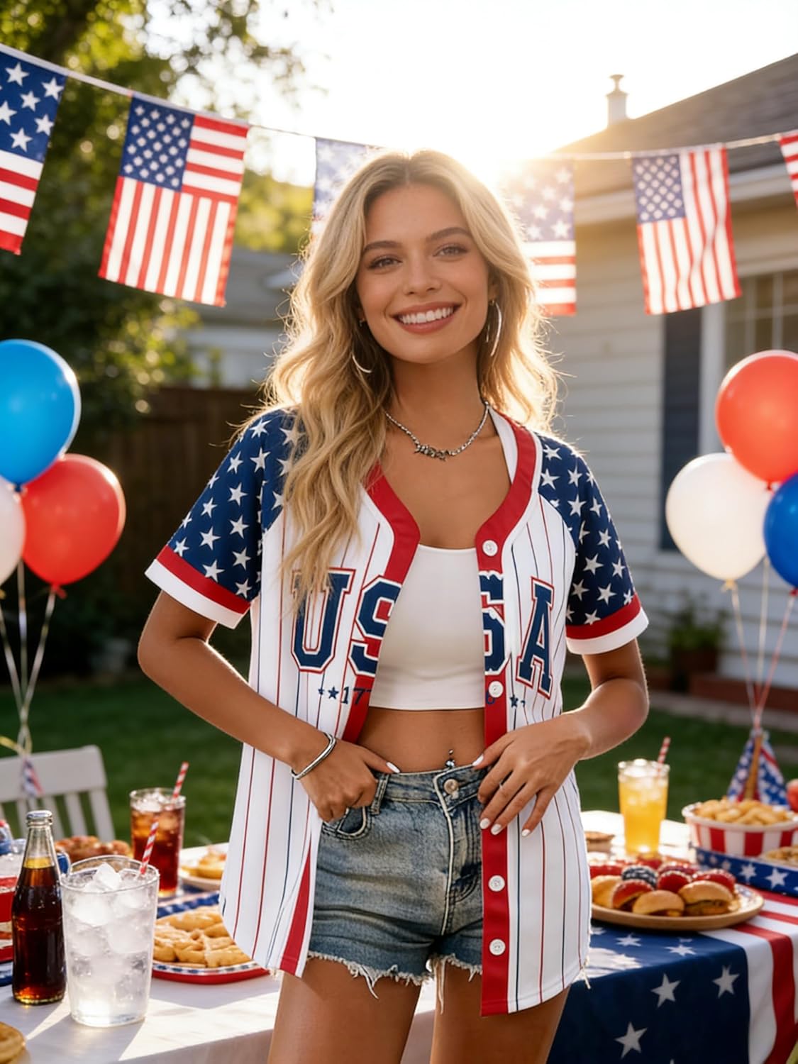 Women’s USA Flag Button-Down Tee