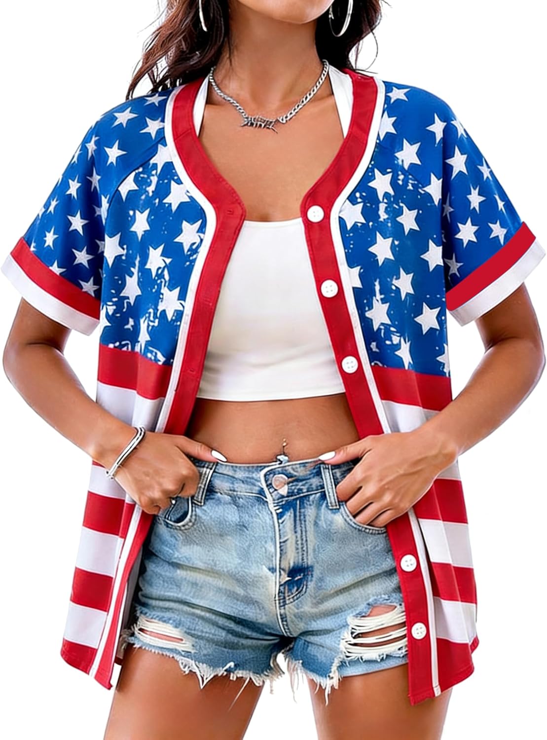 Women’s USA Flag Button-Down Tee
