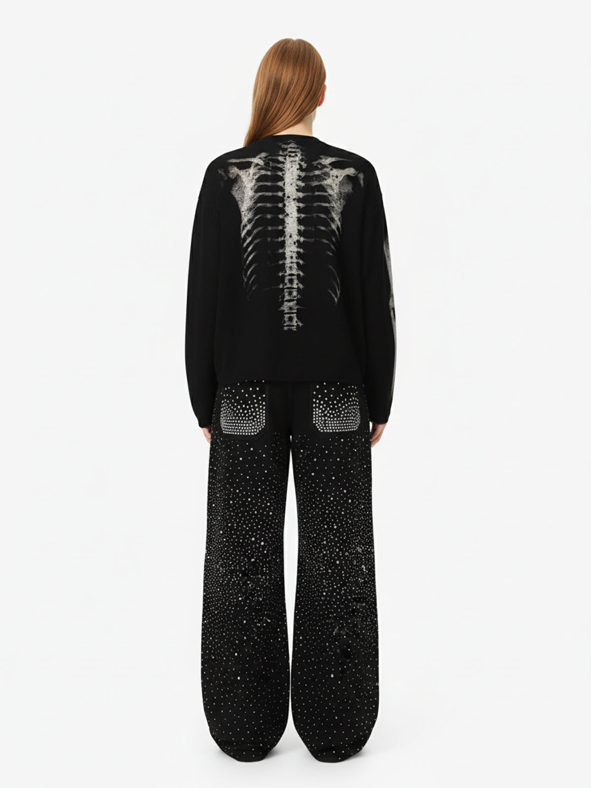 Thesupermade Skeleton Graphic Waffle Sweatshirt