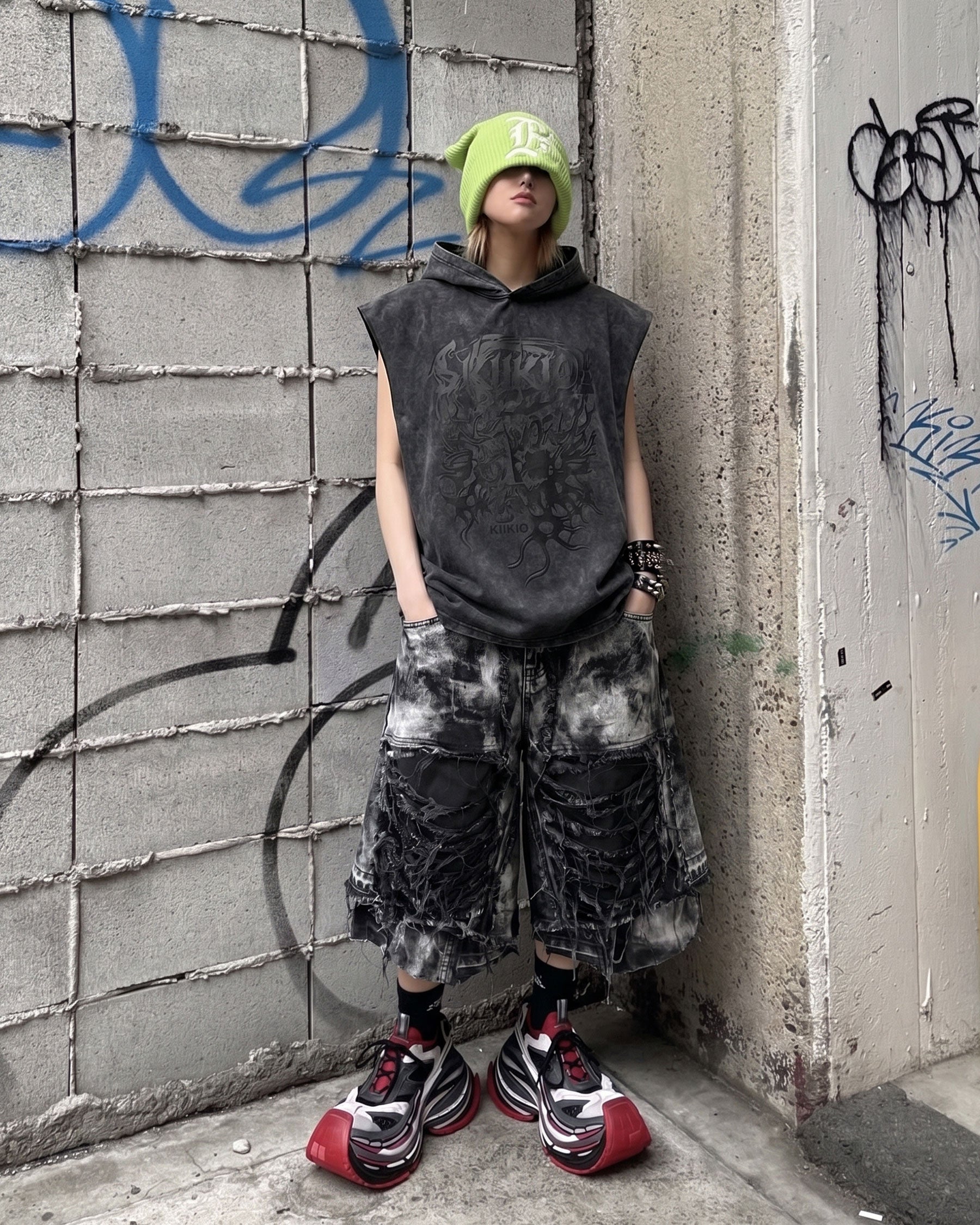KIIKIO-New Washed Hooded Sleeveless Top