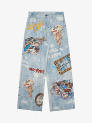 Retro Artistic Graffiti Angelic Prints Baggy Jeans