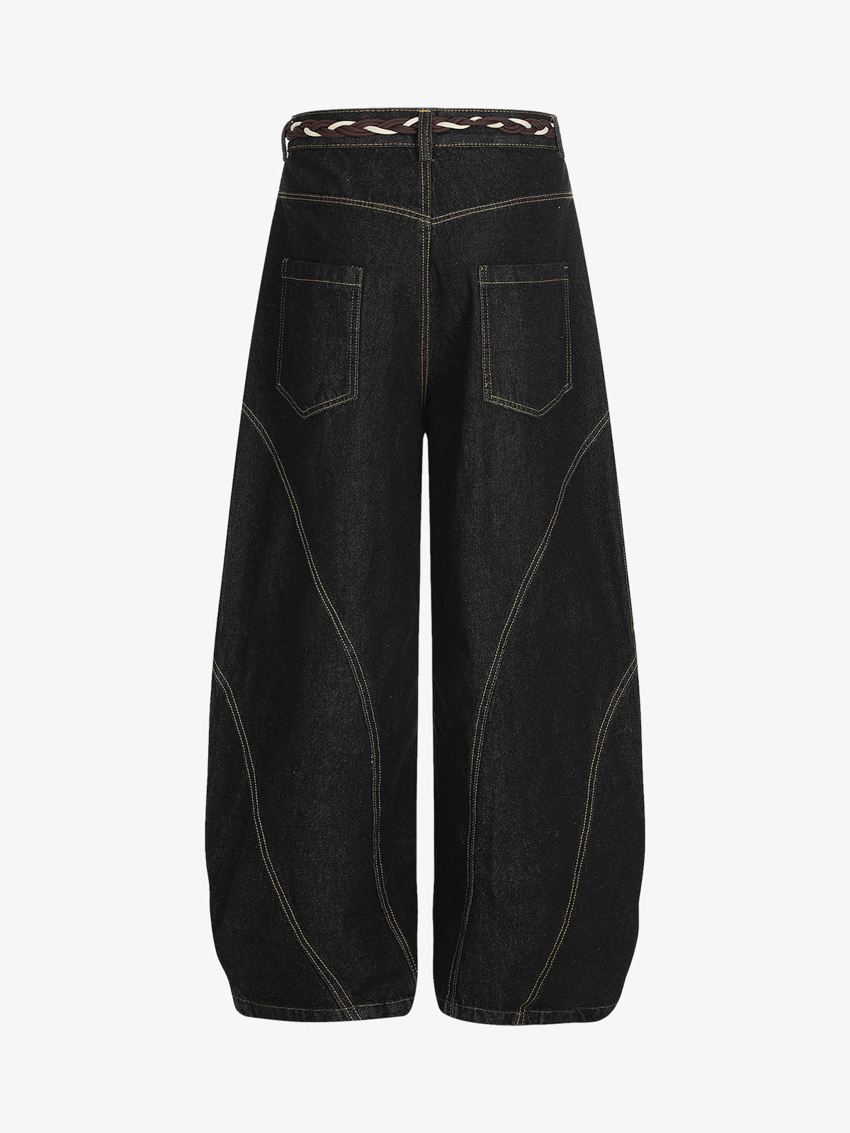 Denim Retro Belt Detail With Patchwork Barrel Jeans