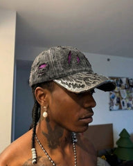 Wasteland Flame-Metal Distressed Denim Cap