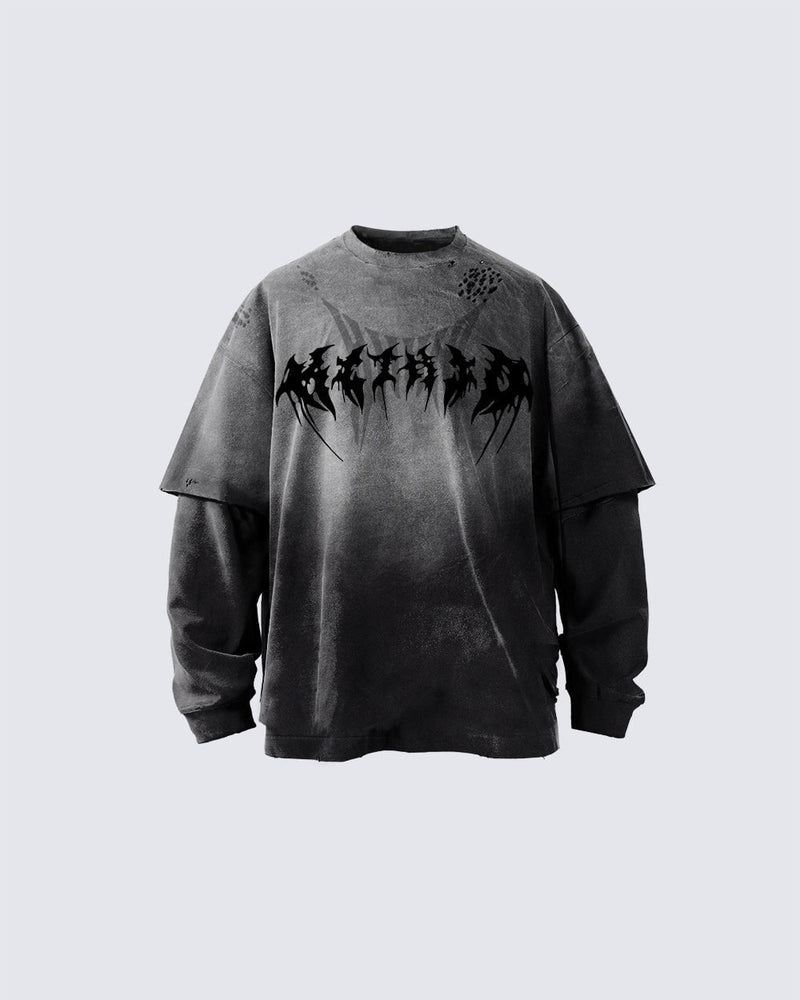 Gothic Logo Distressed Oversized T-Shirt