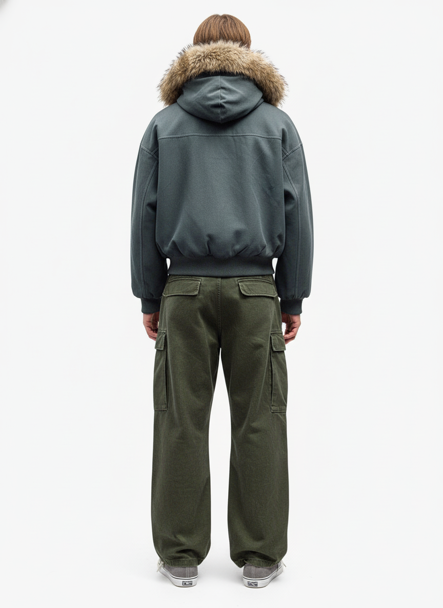 Faux Fur Lined Zip Up Winter Hooded Bomber Jacket