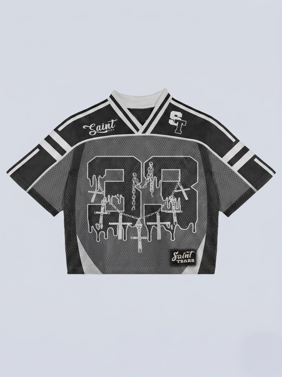 Vintage Contrast Graphic Street Jersey