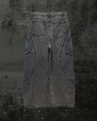 （Clearance）Paint-Splattered Distressed Wide-Leg Jeans