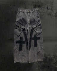 （Clearance）Paint-Splattered Distressed Wide-Leg Jeans