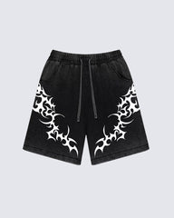 Tribal Print Black Sweat Shorts
