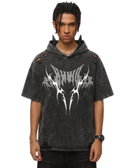 Distressed Urban Graphic Hoodie With Bat Ears