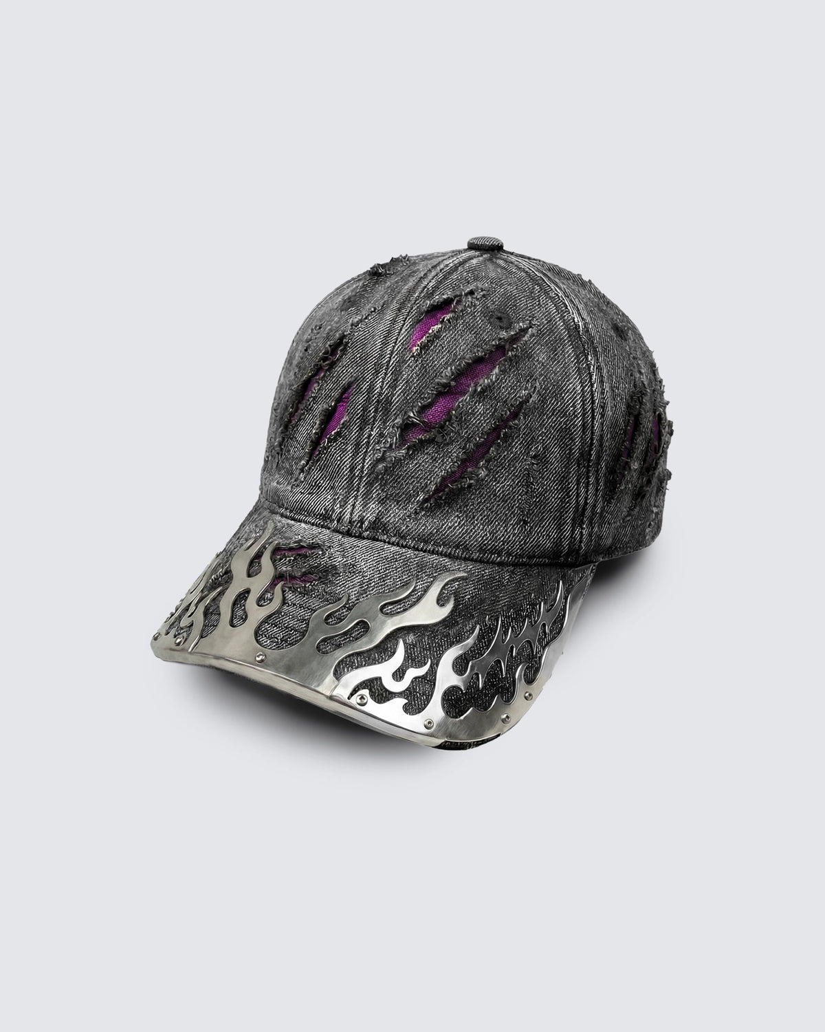 Wasteland Flame-Metal Distressed Denim Cap