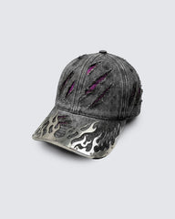 Wasteland Flame-Metal Distressed Denim Cap