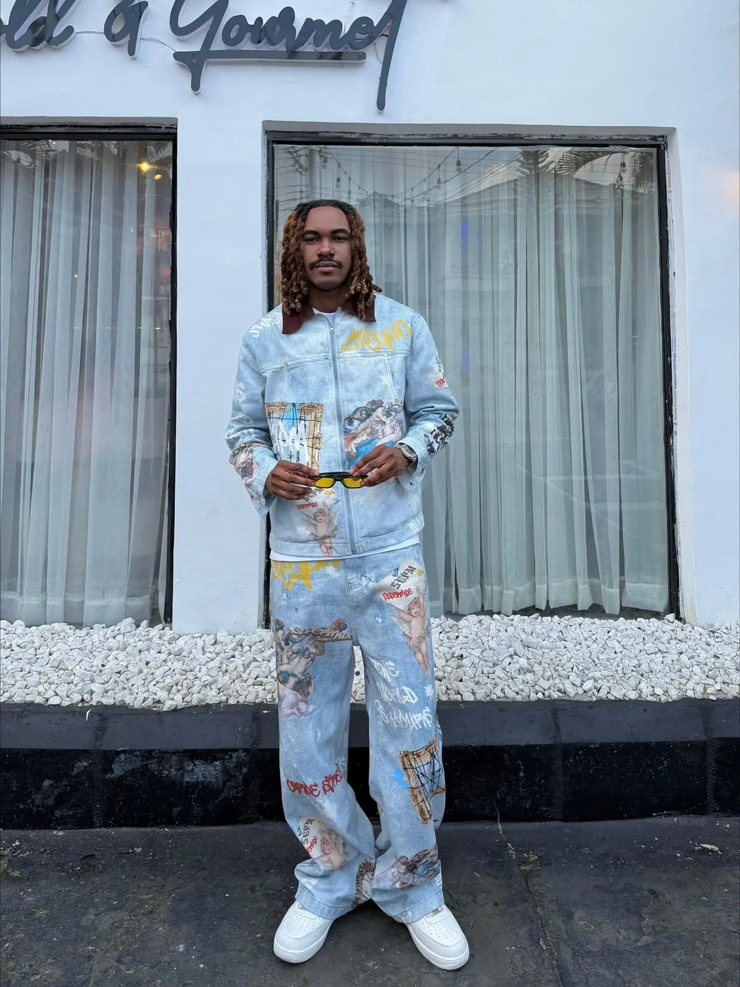 Retro Artistic Graffiti Angelic Prints Baggy Jeans