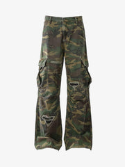 Woven Ripped Camouflage Cargo Baggy Pants