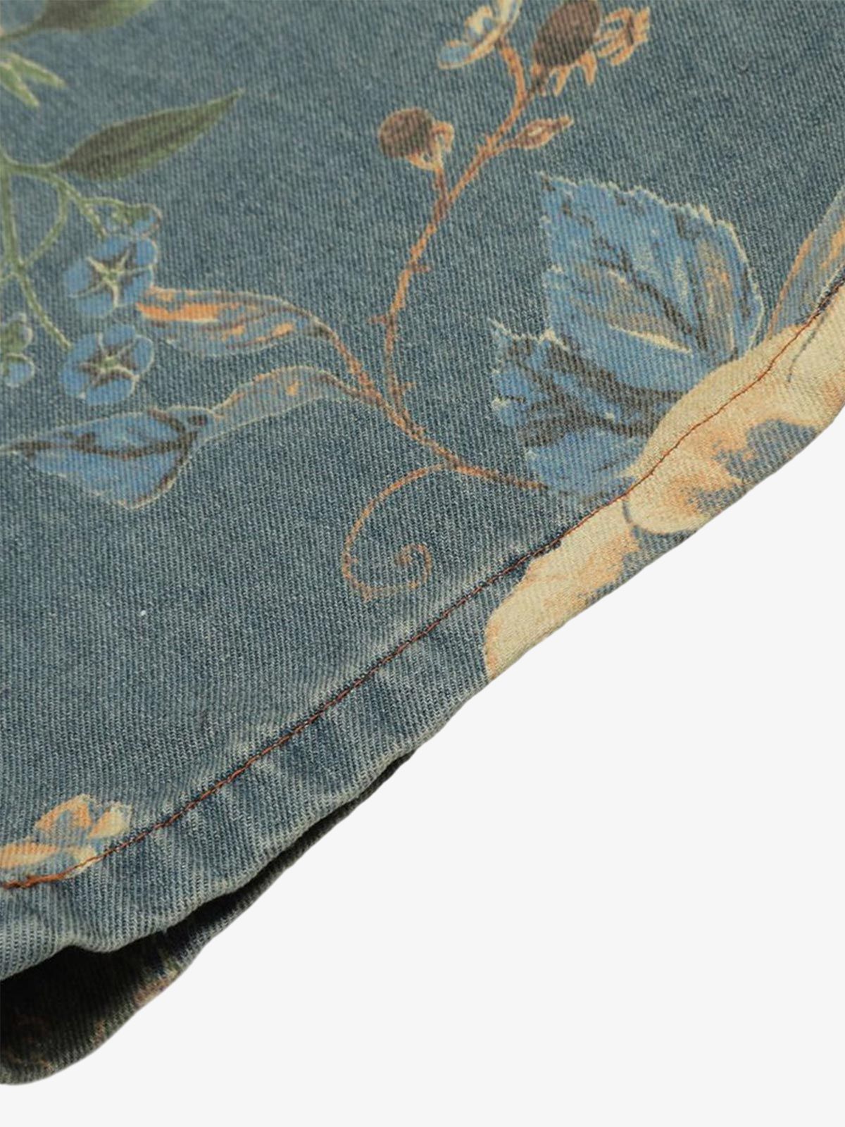 Denim Floral Print Carpenter Jeans
