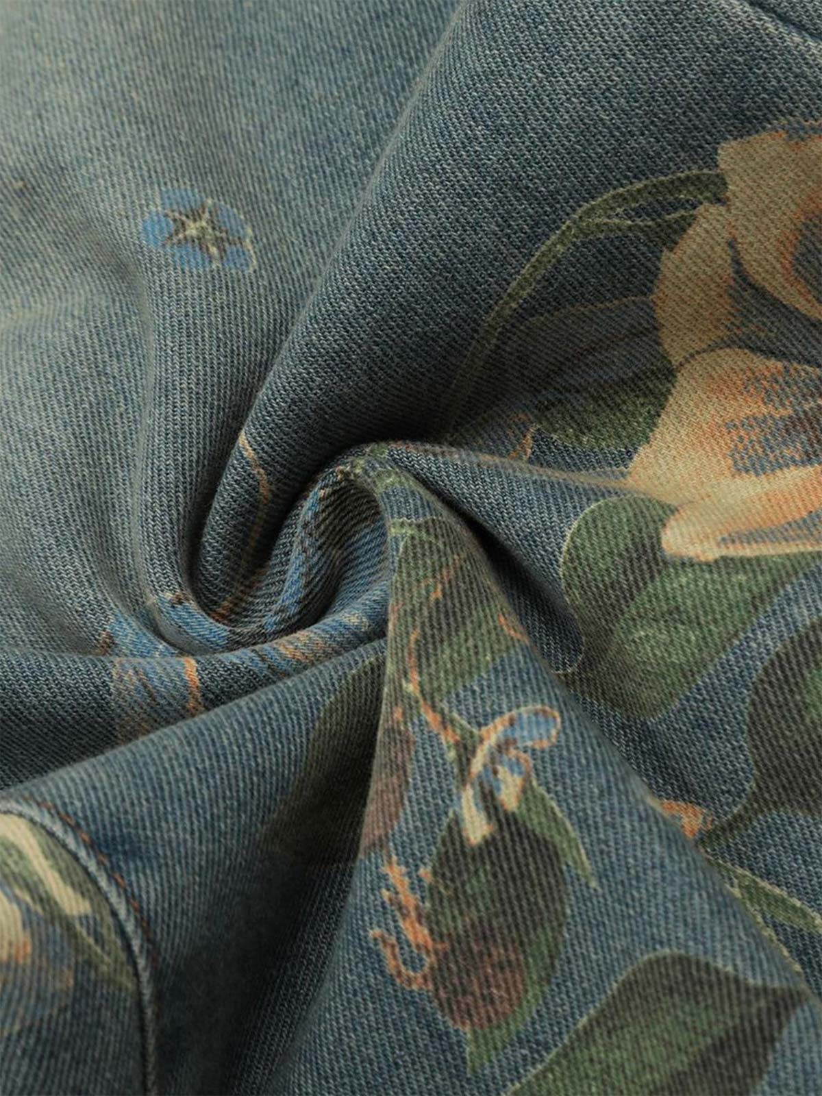Denim Floral Print Carpenter Jeans