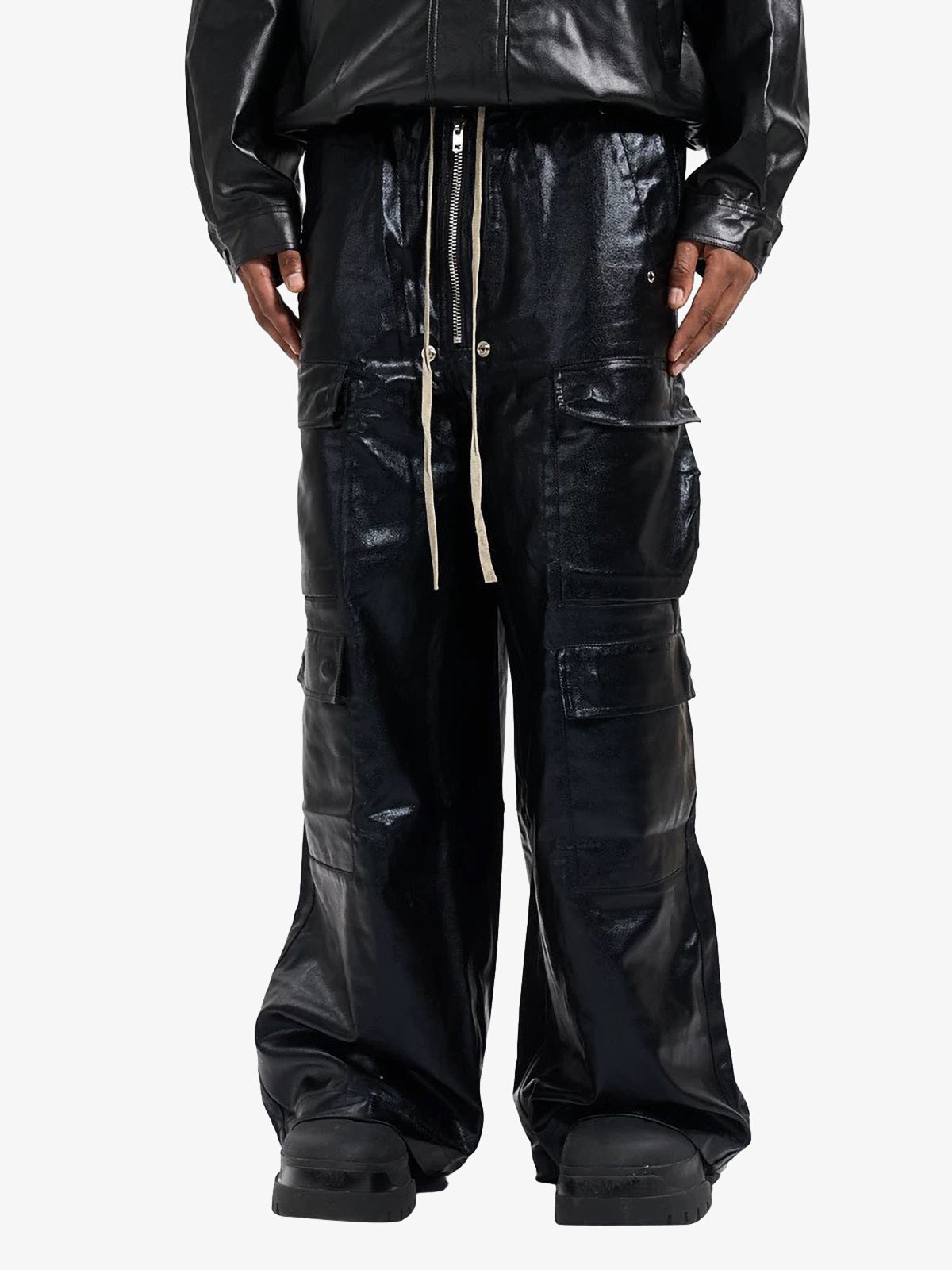 RO-style multi-pocket matte coated overalls